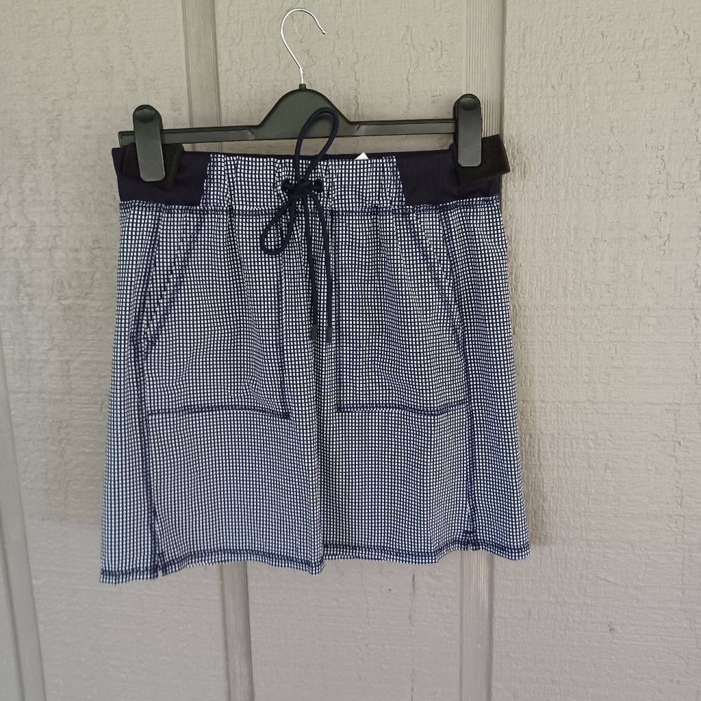 T By Talbots Skirt Size S Women Lightweight Woven Stretch Side Slit In Mini Grid - Picture 3 of 9
